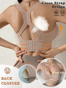 Sujetador deportivo para mujer con push up sexy, diseño de espalda cruzada, parte superior de yoga, sujetador inalámbrico, resistente al sudor y cómodo, lencería para gimnasio - Albaricoque - Ver 1