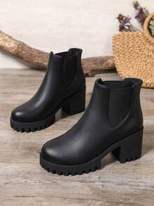 2025秋冬新款女士踝靴，粗跟高跟女士踝靴，切尔西女士踝靴，百搭女鞋，时尚粗跟高跟女鞋 - 黑色 - 查看 3