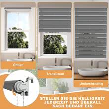 LILIIN Double Roller Blind Klemmfix Without Drilling, W120 X H150 Cm, Black/Grey/White, Duo Roller Blinds For Windows, Clamp Roller Blind Window Blind Translucent & Blackout For Office Living Room Kitchen Bathroom - 灰色 - 查看 6