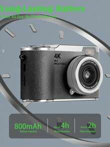 18X Optical Zoom Digital Camera, 2.4" High-Definition Rotating Screen, Video Creative Compact Digital Camera, Student Use, CCD Camera, Free DIY Crystal Sticker - LK-007 Black + Crystal Sticker - View 5