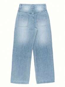 Chicsale Ladies Fashion Jeans, High Waist Sexy Loose Straight Jeans, Ladies - 淺色水洗藍 - 查看 4