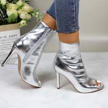 Womens Peep Toe Stiletto Booties Side Zipper High Heel Open Toe Ankle Boots CHARLIE-212 - Bạc - Xem 5