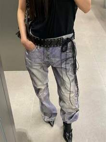 1 件纯色复古 PU 皮革流苏腰带，交叉系带环扣，西部 Y2K 波西米亚风格，适合所有节日、所有季节使用，夏季、秋季、万圣节 - 黑色 - 查看 5