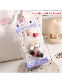 Estuche y bolsa protectora de color macaron de Labubuu (La muñeca no está incluida), bolsa de almacenamiento transparente a prueba de polvo y agua, esencial del verano, estuche de exhibición colgante claro para muñecas Labulabu de 17 cm/15 cm de pie/sentada, organizador compacto de alta claridad para regalo de mujeres (organizador para viajes/decoración del hogar)