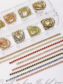 1Box Cute Nail Drill Gold Rhinestone Chains Nail Jewelry Sets - Nail Art Jewelry Sets And Nail Technique Supplies That Nail Artists Must Have For Women And Girls Diy Glamorous Nail Art Decorations, Explore The Charm Of Nails Nail Charms Nail Gems