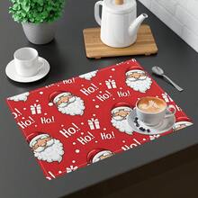 1 pieza/4 piezas/6 piezas Manteles individuales de lino con estampado de copos de nieve y árboles de Navidad, Navidad, regalo de Navidad, decoración navideña, adecuado para mesa de comedor, decoración para todo el año, manteles individuales modernos lavables, decoración de habitación, manteles individuales, posavasos, manteles de mesa de cocina y comedor, decoración de fiesta interior y exterior, decoración del hogar, regalo ideal