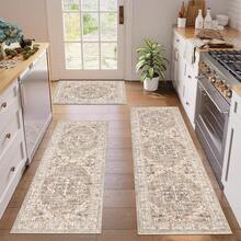 Pauwer Kitchen Mats For Floor 3 Piece Set Boho Non Slip Kitchen Rugs Washable Farmhouse Kitchen Floor Mats Thick Long Kitchen Throw Area Rug Carpet Runner For Hallway Laundry Bathroom - Màu be - Xem 5
