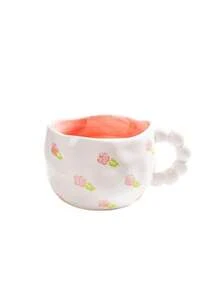 Joivida 1 件珍珠柄陶瓷咖啡杯，可爱蝴蝶图案陶瓷茶杯，家用带边早餐杯，适合夏季冷饮，冬季热饮，适合各种场合