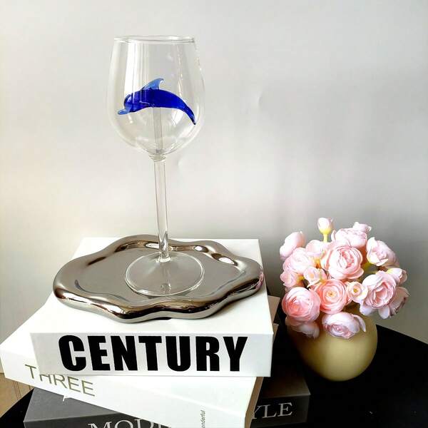 3D Animal Shaped Large Capacity Whiskey Glass, Blue Dolphin Design Wine Glass, Stemware, Suitable For Birthday, Thanksgiving Gift