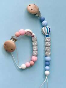 1pc Customizable Name/Text Lanyard/Anti-Lost Clip, Can Clip/Hang, With Personalized Name, Handmade, For Clothes/Stroller/Backpack, Colorful Beads, Cute Daisy, Hot Air Balloon, Rainbow, Boho Style Pendant Charm, Keychain, Wooden Letters, Stainless Steel Clip, Name Tag, Gift For Friends, Birthday, Shower, Valentine's Day, Back To School, Christmas Decoration, Stroller Decor, Clothing Accessory