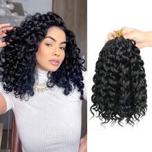 卷曲钩针发 1/4/6 包 10/14/18 英寸 Gogo 卷曲钩针发，预成环海浪钩针发合成天然黑水波卷曲海滩卷编织接发 - 彩色 - 查看 14