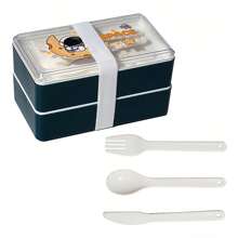 Cutie de prânz portabilă din plastic cu tacâmuri, recipient compartimentat, capacitate mare, set de recipiente pentru alimente cu microunde, recipient pentru alimente în aer liber, suport pentru gustări, cutie de prânz pentru facultate, potrivită pentru casă, birou și școală, cel mai bun cadou pentru Halloween și Crăciun etc. Înapoi la școală, rechizite școlare, rechizite școlare 1 buc