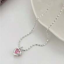 Pretty Colorful Heart Pendant Necklace With Zirconia Inlaid 925 Sterling Silver Hypoallergenic Jewelry Female Dating Gift With Gift Box