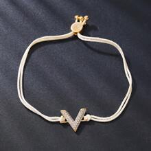 1 件优雅微镶嵌锆石铜 V 形字母编织绳手链，可调节尺寸，适合女性日常佩戴 - V型手繩 - 查看 18