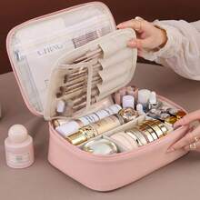Large Triple Compartment Travel Cosmetic Bag, Makeup Case, Travel Accessories, Brushes, Conditioner And Skin Care Product Organizer - 粉色 - 查看 3