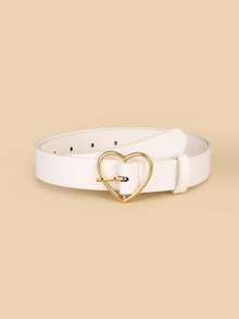 1pc Plus Size Gold Heart Buckle Belt (With 1 Hole Puncher Included) - White - View 1