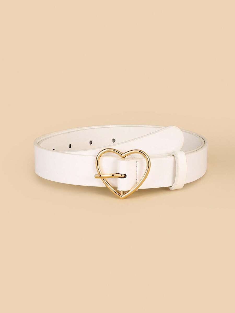 1pc Plus Size Gold Heart Buckle Belt (With 1 Hole Puncher Included) - White - View 1