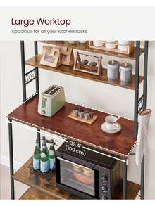 Kitchen Storage Rack, Coffee Bar, Baker's Rack, Total 6 Shelves And 6 Hooks, For Microwave, Steel Frame, Industrial, 40 X 100 X 167 Cm, Rustic Brown And Black - 鏽棕色 - 查看 4