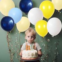 51/26pcs Balloon Set, Navy Blue Matte Yellow White Party Balloons, Pastel Blue Yellow White Latex Helium Balloons, Suitable For Boy's Birthday, Baby Shower, Graduation, Truck, Office Party Decoration - Multicolor - View 4