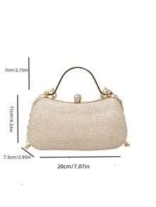 2025 New Minimalist Box Bag With Chain, Rhinestone Decor Women's Shoulder & Crossbody Bag - Gold - View 5