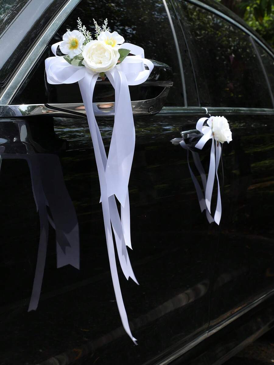 6 件婚车后视镜、门把手、过道装饰花、仿玫瑰竹椅花、婚礼和节日花艺布置、婚车花 - 彩色 - 查看 1