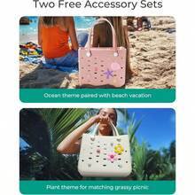 Beach Bag For Women Waterresistant Rubber Tote Bag Sandproof Vacation Essentials For Summer Swim Cruise Pool - 藍色 - 查看 5