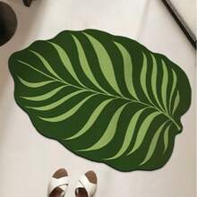 1 件绿色叶形硅藻泥浴垫，速干吸水编织浴垫，带防滑橡胶背衬，可机洗，防滑硅藻土浴室地毯，适用于家居装饰（绿色/棕色）家居浴室装饰户外地毯门垫秋季装饰浴室配件返校入口装饰