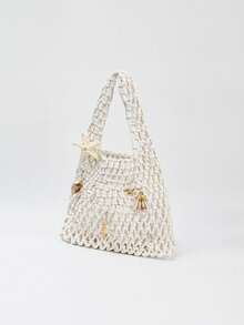 BAILEE Fashionable Colorful Polyester Yarn Hand-Woven Pattern Handbag With Ocean Pendant, Suitable For Vacation - White - View 4
