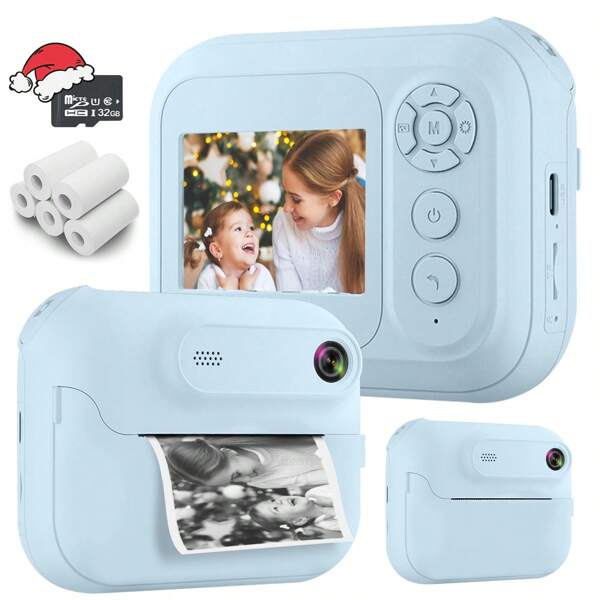 Kids Instant Print Digital Camera - 1080P HD Selfie Camera With 32GB SD Card, 2.4" LCD Screen, Built-In Games & Filters | Portable Travel Camera Toy For Boys & Girls Ages 3-12 | Creative Birthday, Christmas, Holiday Gift With Print Paper & 4 Color Options