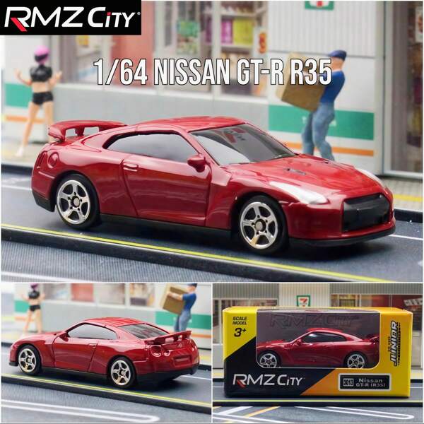 RMZCITY 1 pieza Modelo a escala 3 pulgadas RMZ CITY Nissan GT-R (35) Blanco/Rojo/Negro/Rojo Mate, Miniatura de aleación de metal con partes móviles, juguete para niños y niñas, coleccionable para adultos, decoración de escritorio/coche, regalo de Halloween, Navidad, cumpleaños