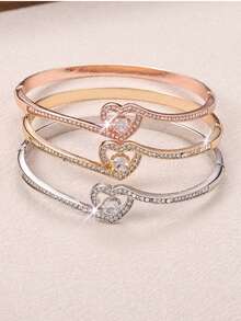 Fashion Charming Girl Heart Bangle Shinny Rhinestone Bracelet For Gift Party Accessory - Fashion Heart Bracelet - View 10