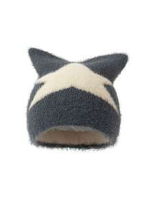 1件新款毛绒猫耳五角星头饰，保暖防风防寒，冬季适用 - 彩色 - 查看 6