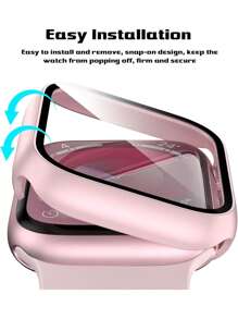 Buit In Tempered Glass Screen Protector- All Around Hard PC Protective Watch Case High Definition Ultra-Thin Cover For Apple Watch Series Ultra/SE/11/10/9/8/7/6/5/4/3/2/1, For Apple Watch Case 38/40/41/42/44/45/46/49mm, Intelligent Watch Case Accessories, Pink