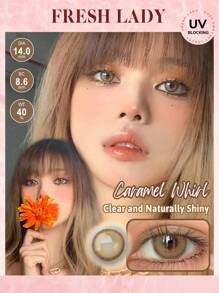 FRESH LADY 1 Pair Natural Honey Color Soft Contact Lens Caramel Whirl 14.00mm For Daily Wear Cosmetic Lenses Yearly Disposable