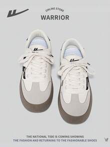 WARRIOR 女士系带厚底运动鞋，厚底增高鞋，独特百搭轻便防滑休闲户外低帮鞋 - 米黑 - 查看 5