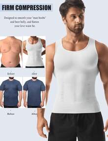 Men's Slimming Vest Tummy Control Shapewear Tank Top Chest Compression Shirt Body Shaper Gynecomastia Compression Undershirts Shaping Belly Abdomen Underwear Gym Workout - 白色 - 查看 3