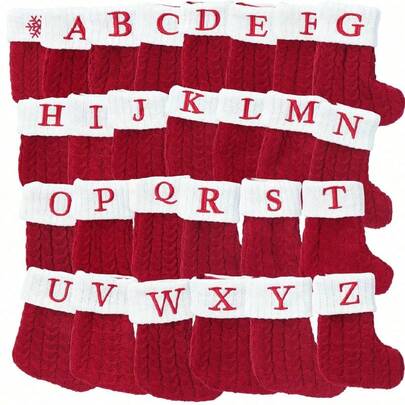 1 件，红色针织圣诞袜，圣诞英文字母雪花吊袜，适用于圣诞派对装饰 2026 新年派对礼品用品，圣诞节婴儿房装饰，个性化首字母圣诞袜，家庭节日圣诞节居家房间装饰，圣诞树饰品，圣诞夜惊喜礼物包圣诞服装，婴儿圣诞礼物，宝贝派对礼品
