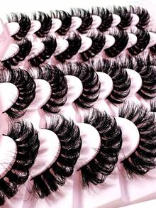 LYBCG 28pairs D Curl 3D Mink Lashes Cat Eyelashes Fluffy Wispy Volume Lashes Halloween Natural Feathery Effect Lightweight Flexible Band Fake Lashes For Cosplay Manga Cat False Lashes - 黑色 - 查看 3