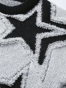 1 件适合青少年男孩休息的时尚百搭星星图案套头衫，适合秋冬季、学院风格和运动。