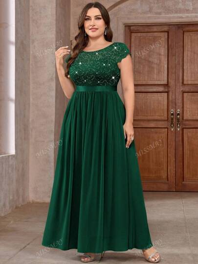 Robe de soirée longue avec ourlet en mousseline de soie contrastée à fleurs et paillettes, pour soirée de mariage, remise de diplôme, dîner, bal des finissants