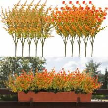 6/12 Packs Decorative Artificial Fall Flowers Durable UV Resistant Autumn Faux Plastic Plants Reusable Yellow Greenery Plant For Home Wedding Garden Fireplace Outdoor Decoration