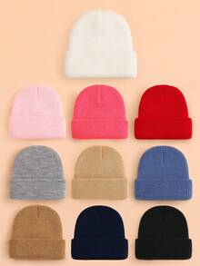 1pc Baby Solid Color Knitted Hat, Fashionable Casual Warm Knitted Cap, Adjustable Suitable For Baby Boys And Girls In Autumn/Winter - Multicolor - View 3
