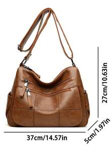 时尚软皮斜挎包女士2025休闲女式多口袋邮差包复古手提包女士单肩包 - 棕色 - 查看 4