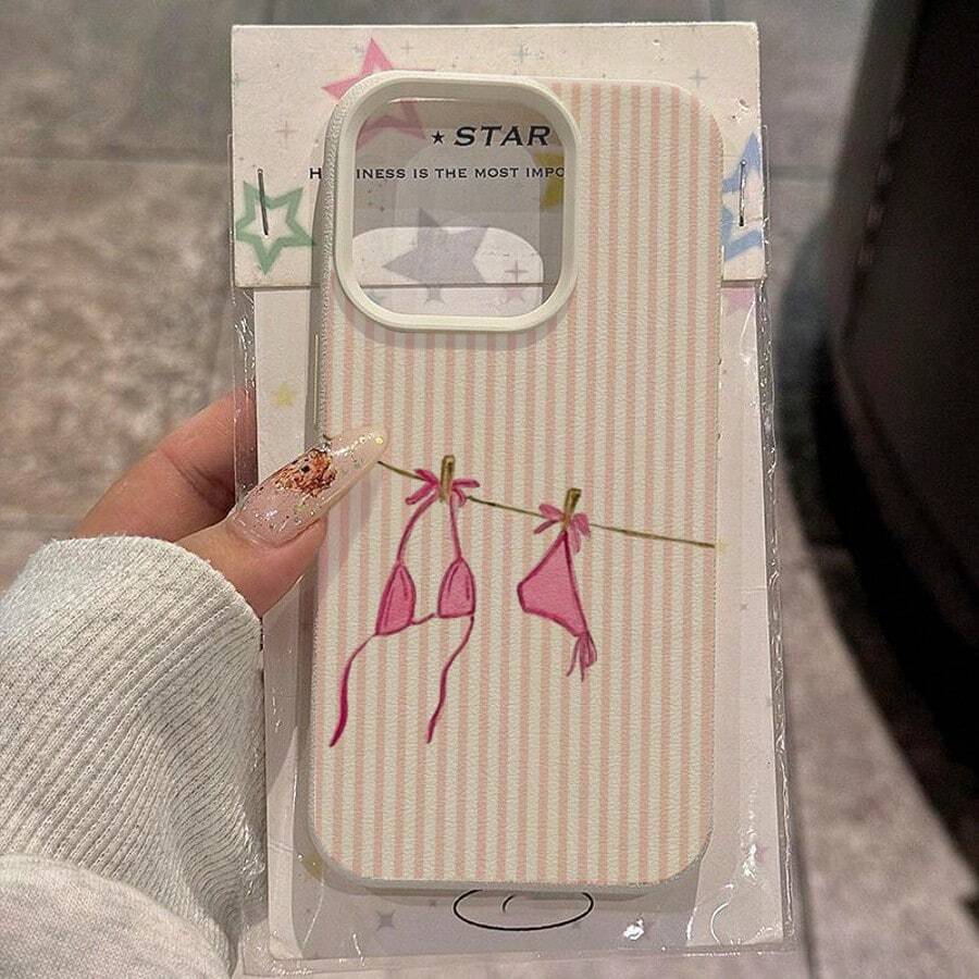 1pc TPU Material Cute Striped Bikini Pattern Phone Case Compatible With Apple/ Phones, Pink