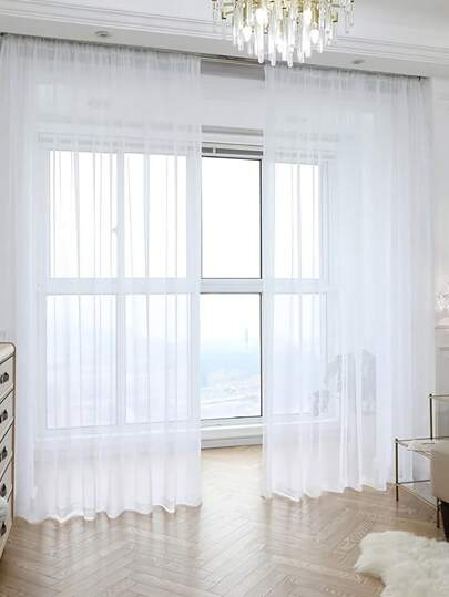 1pc White Sheer Curtain Panel With Rod Pocket, Lightweight Voile Curtain For Living Room, Bedroom, Office Home Decor,Fall Decor,Autumn Decor,Room Decor