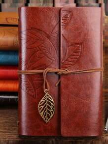 1pc Personalized Customized Vintage Leather Cover Notebook, Travel Journal, Loose-Leaf Notepad, Back To School Student Writing Notebook,Christmas Gift Supplies