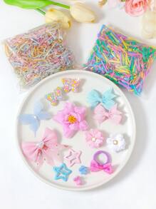 153/858/861/908 件粉彩可爱女孩公主发饰套装，包含薄纱蝴蝶结发夹、水钻蝴蝶发夹、多色纹理蝴蝶结发夹、薄纱水钻蝴蝶发夹、雪纺花发夹、仿花发夹、薄纱蝴蝶结发带、星星 BB 夹、迷你爪夹和多色细发带和发圈，适合女孩日常、派对、外出，打造甜美可爱的造型