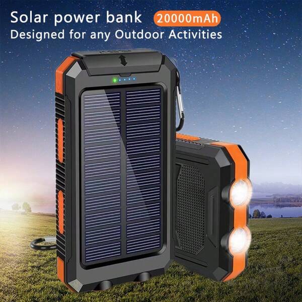 20000 MAh Portable Charger Fast Charger, Solar Charger Power Bank, Dual USB Port Built-In Led Flashlight And Compass For All Cell Phone And Electronic Devices Suitable For Summer Holiday Outdoor Travel/Camping And Emergency Backup Mobile Power Supply Gifts For Family, Friends, Birthday