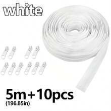 1 Roll 3# Nylon Coil Zipper, 196.85 Inch/393.7 Inch Continuous Nylon Coil Zipper With 10/20 PCS Silver Zipper Sliders