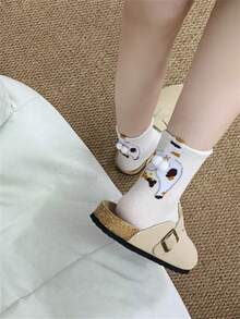 1/5 双舒适有趣的倒置猫球绒球中筒袜，适合所有季节，秋季